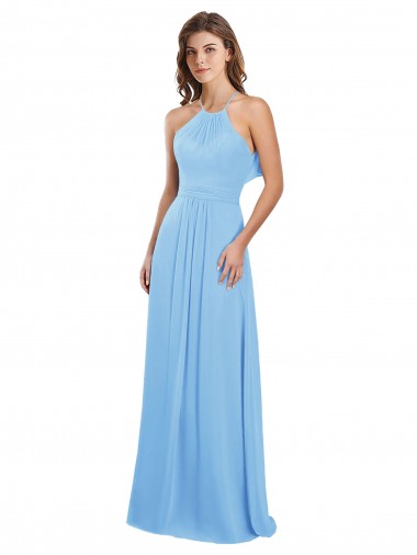 Periwinkle Trapèze Licou Mousseline Longue Robes demoiselle d'honneur à Vendre