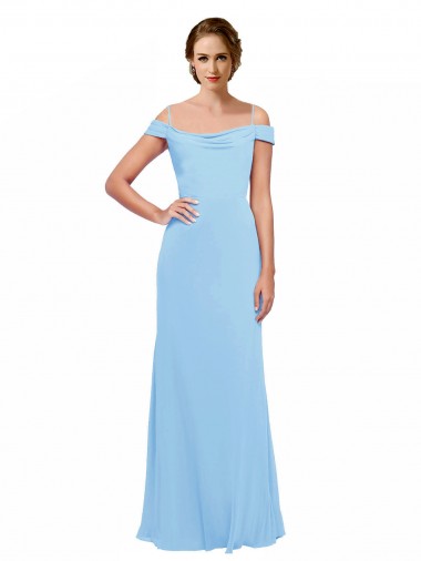 Periwinkle Trapèze Épaule Dénudée Bretelles spaghetti Mousseline Longue Robes demoiselle d'honneur à Vendre