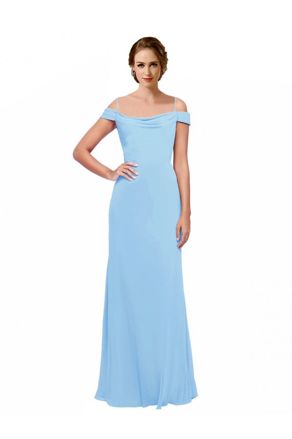 Periwinkle Trapèze Épaule Dénudée Bretelles spaghetti Mousseline Longue Robes demoiselle d'honneur à Vendre