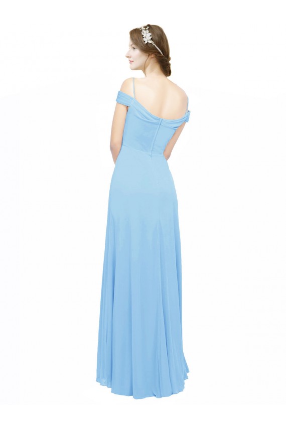 Periwinkle Trapèze Épaule Dénudée Bretelles spaghetti Mousseline Longue Robes demoiselle d'honneur à Vendre