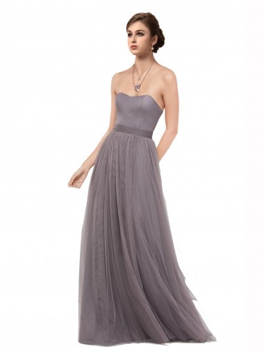 Pewter Trapèze Bretelles spaghetti Tulle Longue Robes demoiselle d'honneur à Vendre