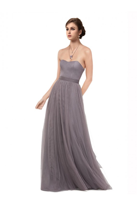 Pewter Trapèze Bretelles spaghetti Tulle Longue Robes demoiselle d'honneur à Vendre