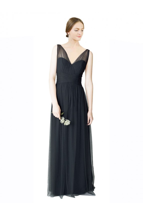 Pewter Trapèze Col V Tulle Longue Robes demoiselle d'honneur à Vendre