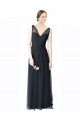 Pewter Trapèze Col V Tulle Longue Robes demoiselle d'honneur à Vendre