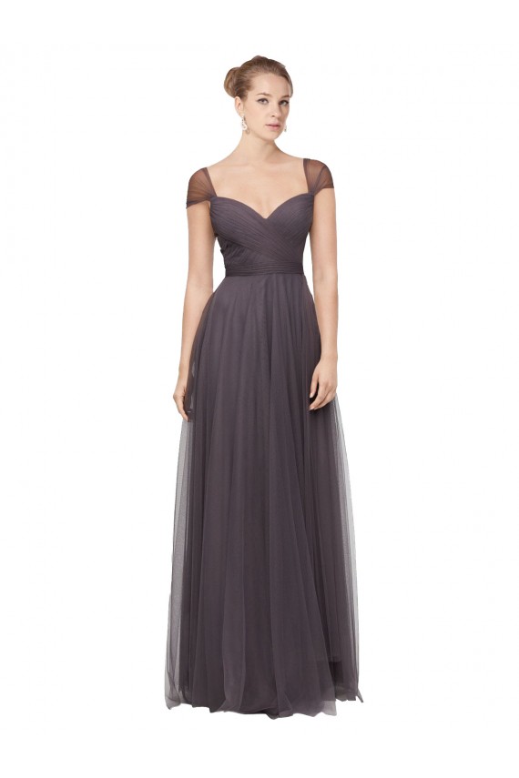 Pewter Trapèze Tulle Longue Robes demoiselle d'honneur à Vendre