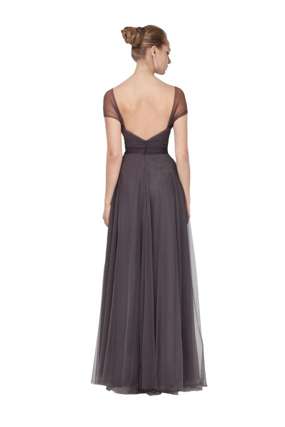 Pewter Trapèze Tulle Longue Robes demoiselle d'honneur à Vendre