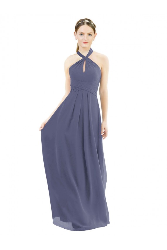 Pierre d'argent Trapèze Licou Mousseline Longue Robes demoiselle d'honneur à Vendre