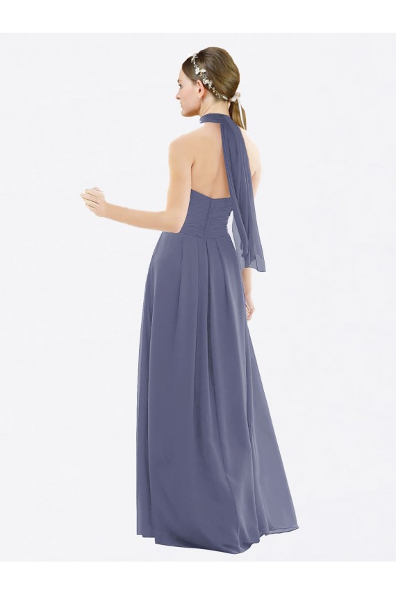 Pierre d'argent Trapèze Licou Mousseline Longue Robes demoiselle d'honneur à Vendre