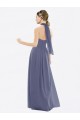 Pierre d'argent Trapèze Licou Mousseline Longue Robes demoiselle d'honneur à Vendre