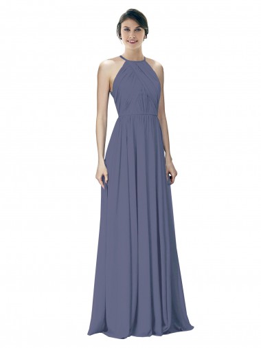 Pierre d'argent Trapèze Licou Mousseline Longue Robes demoiselle d'honneur à Vendre