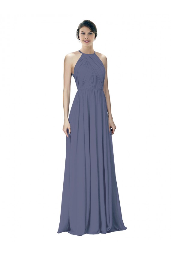 Pierre d'argent Trapèze Licou Mousseline Longue Robes demoiselle d'honneur à Vendre