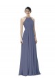 Pierre d'argent Trapèze Licou Mousseline Longue Robes demoiselle d'honneur à Vendre
