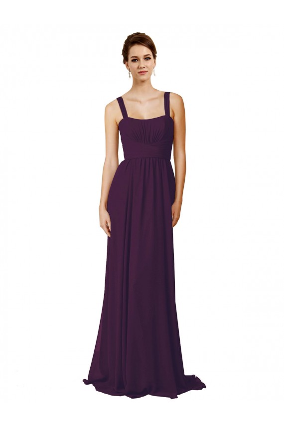 Pourpre Trapèze Bretelles spaghetti Balayage train Mousseline Longue Robes demoiselle d'honneur à Vendre
