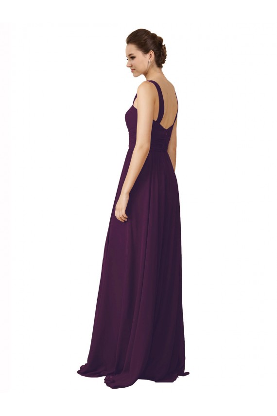 Pourpre Trapèze Bretelles spaghetti Balayage train Mousseline Longue Robes demoiselle d'honneur à Vendre