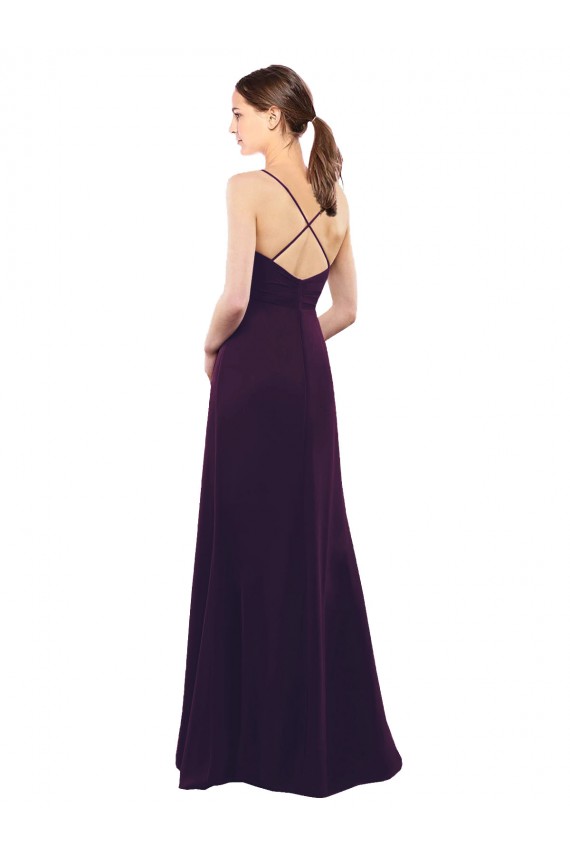 Pourpre Trapèze Bretelles spaghetti Mousseline Longue Robes demoiselle d'honneur à Vendre