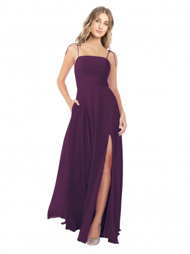 Pourpre Trapèze Bretelles spaghetti Sans bretelle Mousseline Longue Robes demoiselle d'honneur à Vendre