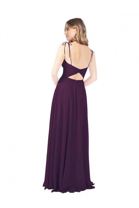 Pourpre Trapèze Bretelles spaghetti Sans bretelle Mousseline Longue Robes demoiselle d'honneur à Vendre