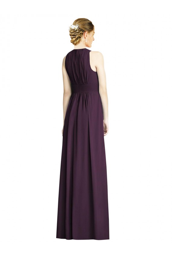 Pourpre Trapèze Col V Mousseline Longue Robes demoiselle d'honneur à Vendre