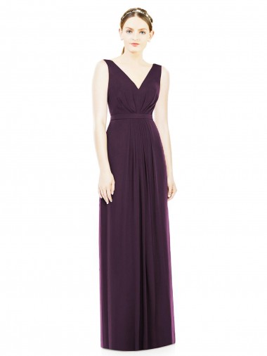 Pourpre Trapèze Col V Mousseline Longue Robes demoiselle d'honneur à Vendre