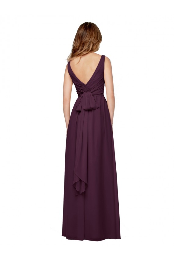 Pourpre Trapèze Col V Mousseline Longue Robes demoiselle d'honneur à Vendre