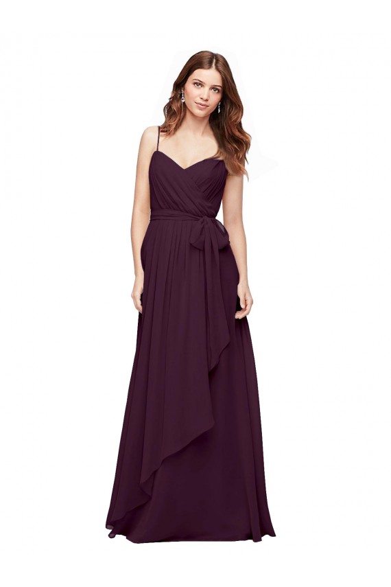 Pourpre Trapèze Col V Mousseline Longue Robes demoiselle d'honneur à Vendre