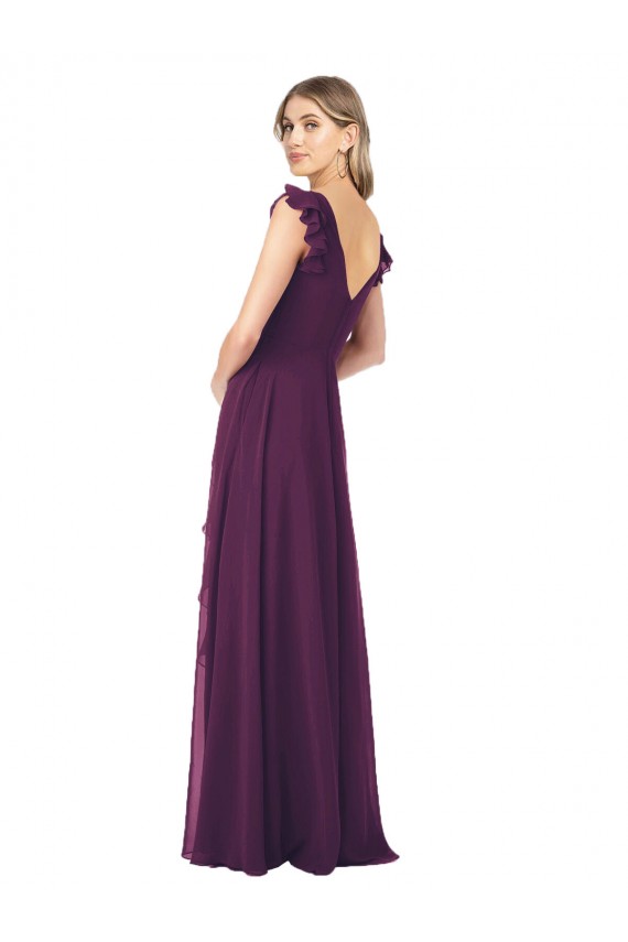 Pourpre Trapèze Col V Mousseline Longue Robes demoiselle d'honneur à Vendre
