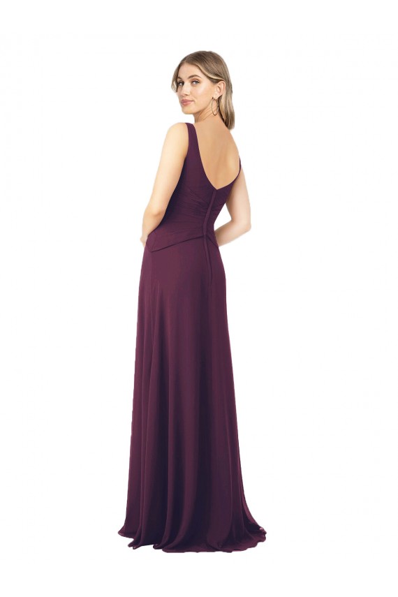 Pourpre Trapèze Col V Mousseline Longue Robes demoiselle d'honneur à Vendre