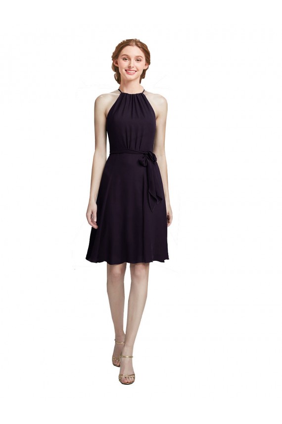 Pourpre Trapèze Licou Col Haut Mousseline Courte Robes demoiselle d'honneur / Robes de cocktail à Vendre