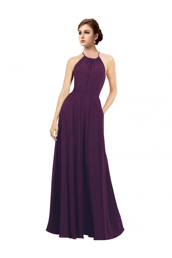 Pourpre Trapèze Licou Mousseline Longue Robes demoiselle d'honneur à Vendre