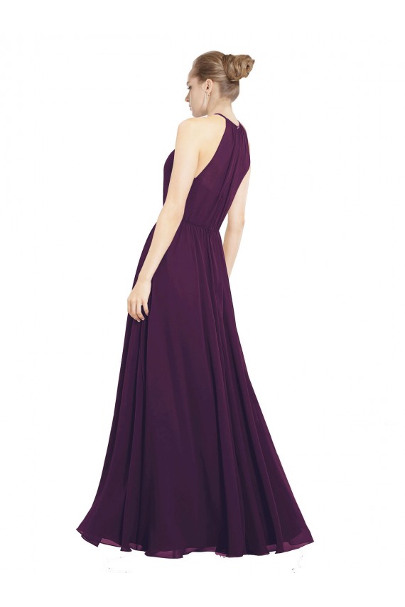 Pourpre Trapèze Licou Mousseline Longue Robes demoiselle d'honneur à Vendre