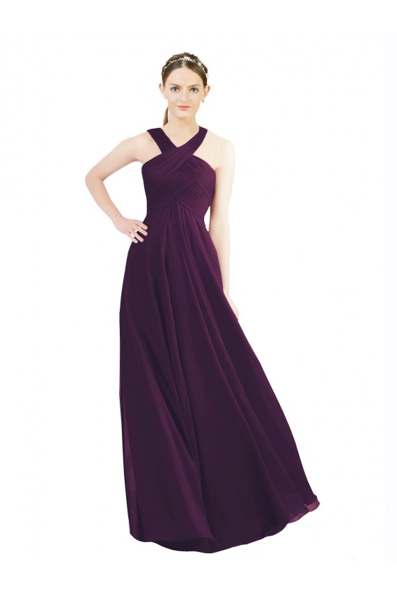 Pourpre Trapèze Licou Mousseline Longue Robes demoiselle d'honneur à Vendre
