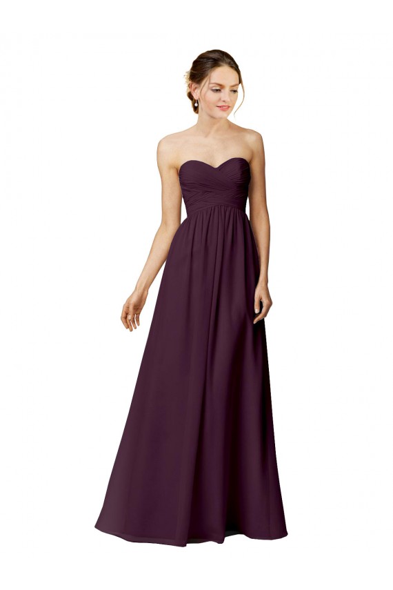 Pourpre Trapèze Sans bretelle Mousseline Longue Robes demoiselle d'honneur à Vendre