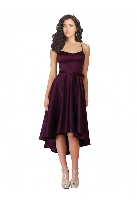 Pourpre Trapèze Scoop Neck Satiné Courte Asymétrique Robes demoiselle d'honneur / Robes de bal à Vendre