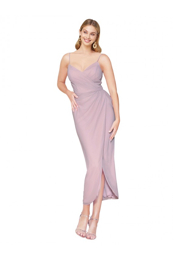 Primevère Sirène Bretelles spaghetti Mousseline Courte Asymétrique Robes demoiselle d'honneur / Robes de bal / Robes de cocktail à Vendre