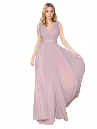 Primevère Trapèze Col V Mousseline Longue Formelles Robes demoiselle d'honneur / Robes de soirée / Robes de bal à Vendre