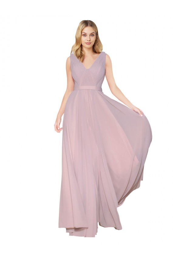 Primevère Trapèze Col V Mousseline Longue Formelles Robes demoiselle d'honneur / Robes de soirée / Robes de bal à Vendre