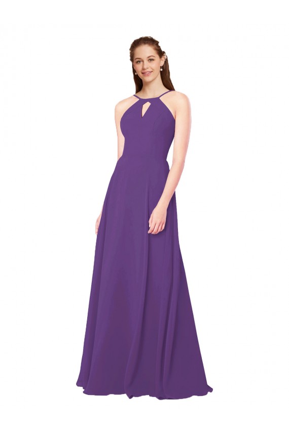 Prune Fourreau Col Haut Mousseline Longue Robes demoiselle d'honneur à Vendre