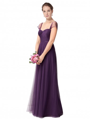 Prune Trapèze Tulle Longue Robes demoiselle d'honneur à Vendre