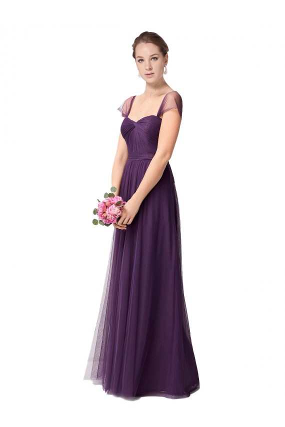 Prune Trapèze Tulle Longue Robes demoiselle d'honneur à Vendre