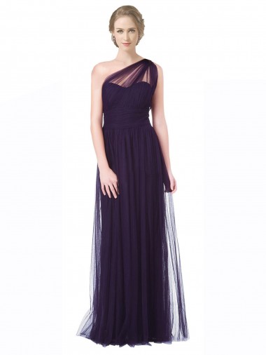 Prune Trapèze Tulle Longue Robes demoiselle d'honneur à Vendre
