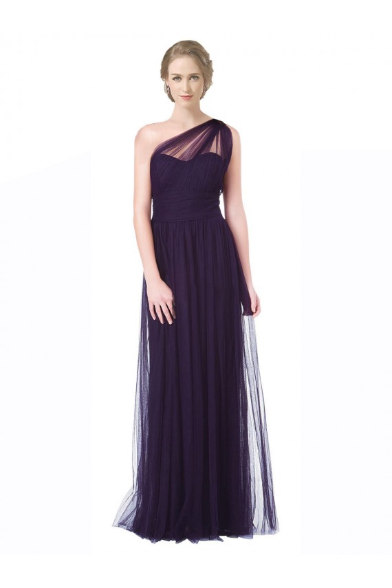 Prune Trapèze Tulle Longue Robes demoiselle d'honneur à Vendre