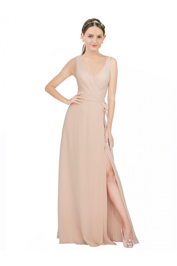 Rose 114 Trapèze Col V Mousseline Longue Robes demoiselle d'honneur à Vendre