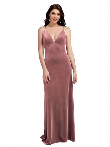 Rose Cannelle Trapèze Col V Velours Stretch Longue Formelles Robes demoiselle d'honneur / Robes de soirée / Robes de bal à Vendre