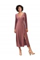 Rose Cannelle Trapèze Col V midi Velours Stretch Courte Robes demoiselle d'honneur / Robes de bal à Vendre