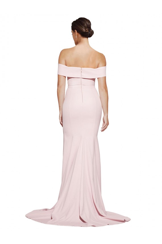 Rose Fourreau Col Carré Balayage train Crêpe Stretch Longue Formelles Robes demoiselle d'honneur / Robes de soirée / Robes de bal à Vendre