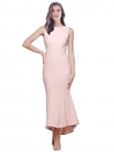 Rose Fourreau Col Haut midi Crêpe Stretch Courte Asymétrique Robes demoiselle d'honneur / Robes de soirée / Robes de cocktail à Vendre