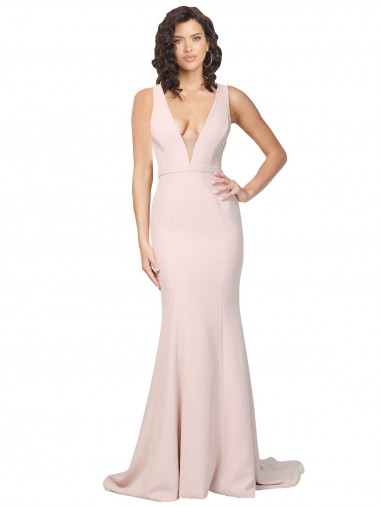 Rose Fourreau Col V Balayage train Crêpe Stretch Longue Formelles Robes demoiselle d'honneur / Robes de soirée / Robes de bal à Vendre