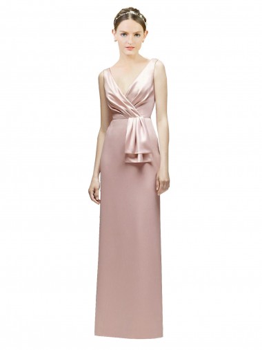 Rose Fourreau Col V Satiné Longue Robes demoiselle d'honneur à Vendre