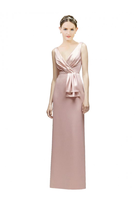 Rose Fourreau Col V Satiné Longue Robes demoiselle d'honneur à Vendre
