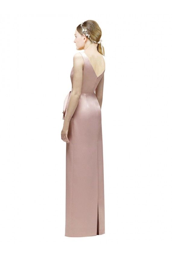 Rose Fourreau Col V Satiné Longue Robes demoiselle d'honneur à Vendre